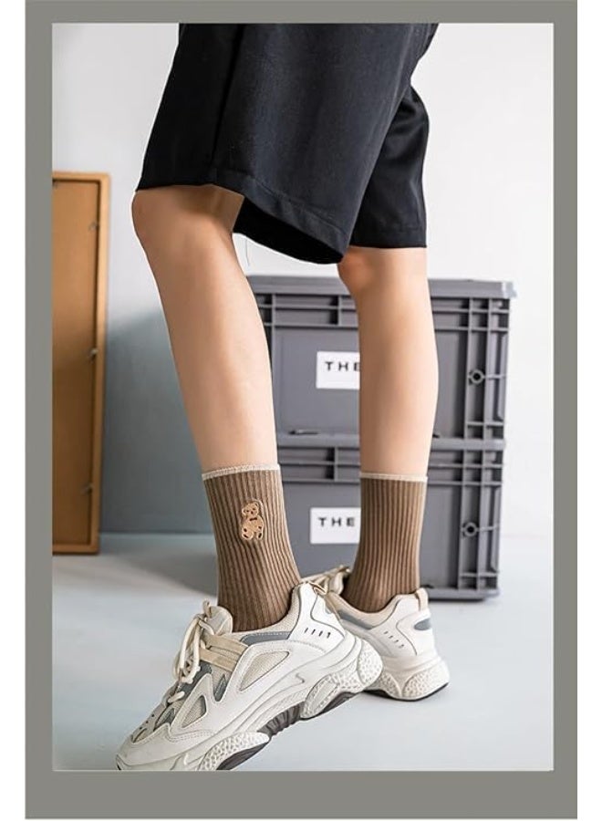 ChicAbode 6 Pairs Women Cute Socks, Fashion Cotton Breathable Socks,Japanese Style Cute Bear Embroidery Casual Girls Sweet Socks - Image 5